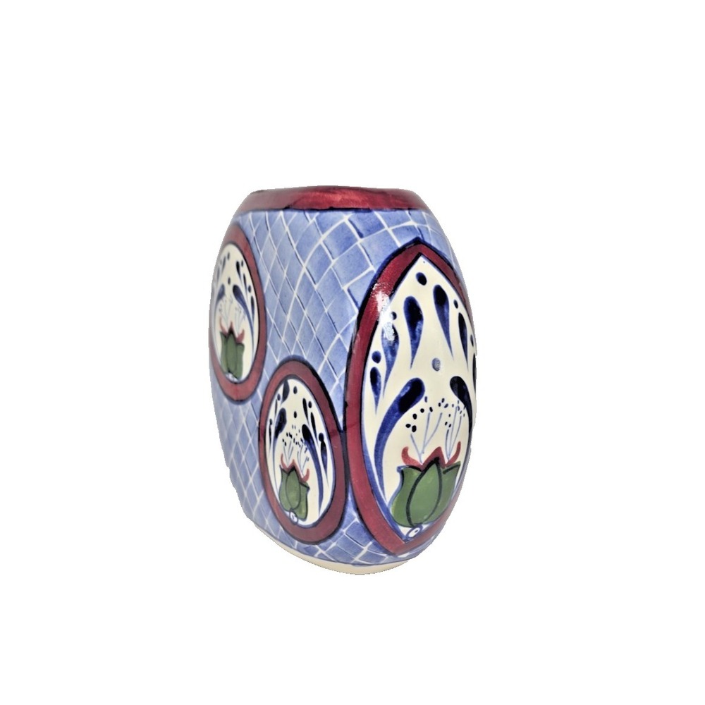 Signed Talavera Ceramic Vase Hand Painted Mexican Folk Art Floral Pottery 6" - Picture 3 of 7